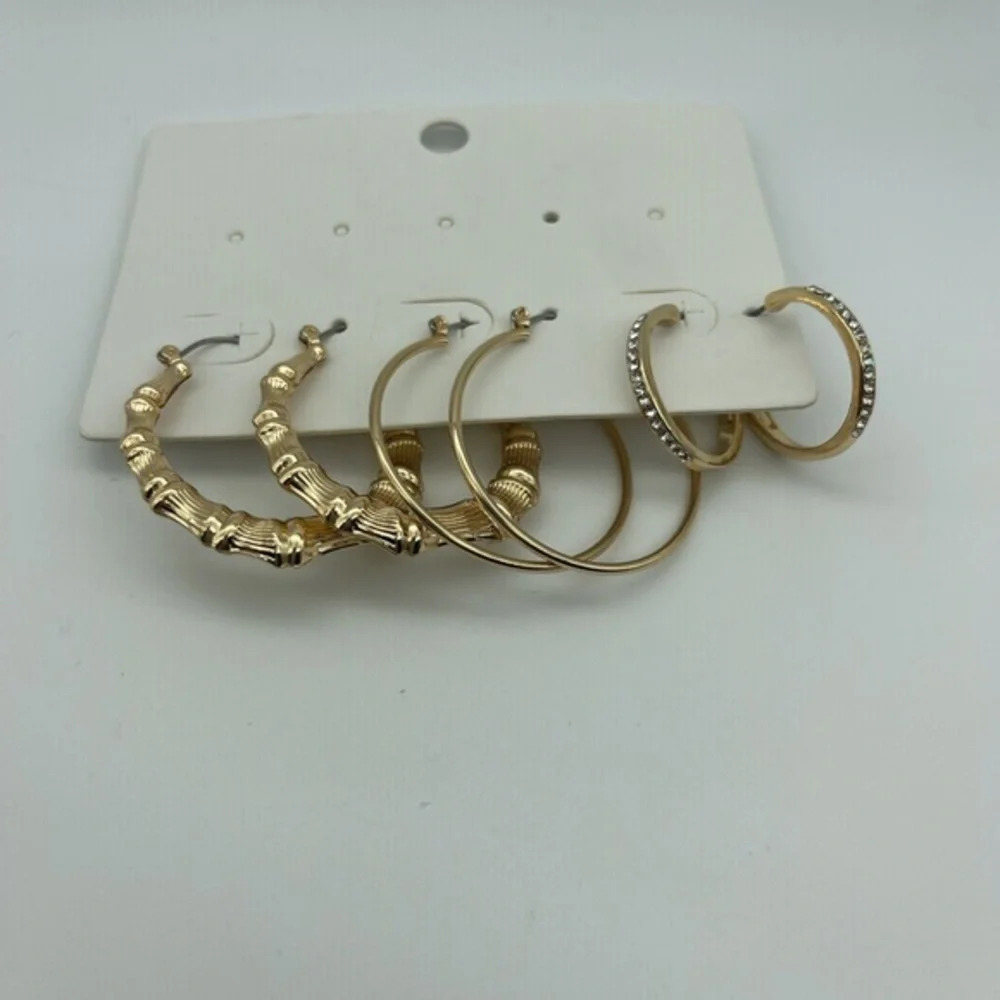 Hot Topic Bamboo and Bling 3 Pair Hoop Earring Set - Picture 3 of 4